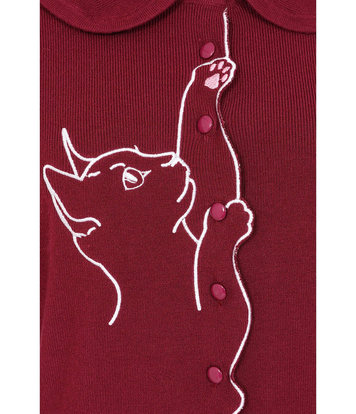Banned Retro Burgundy Cat Embroidered Cardigan - Unique Vintage - Cardigans