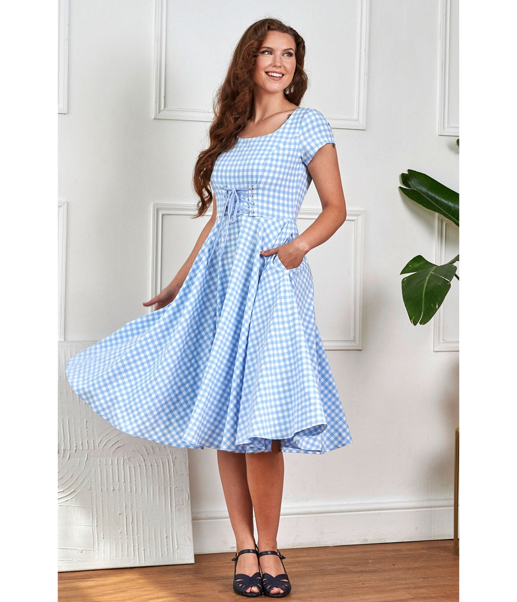 Banned Sky Blue Gingham Lola Swing Dress - Medium