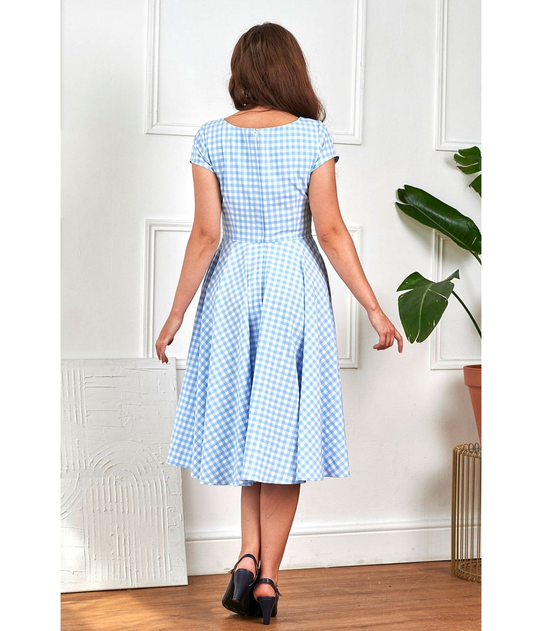 Banned Sky Blue Gingham Lola Swing Dress - Unique Vintage - Womens, DRESSES, SWING