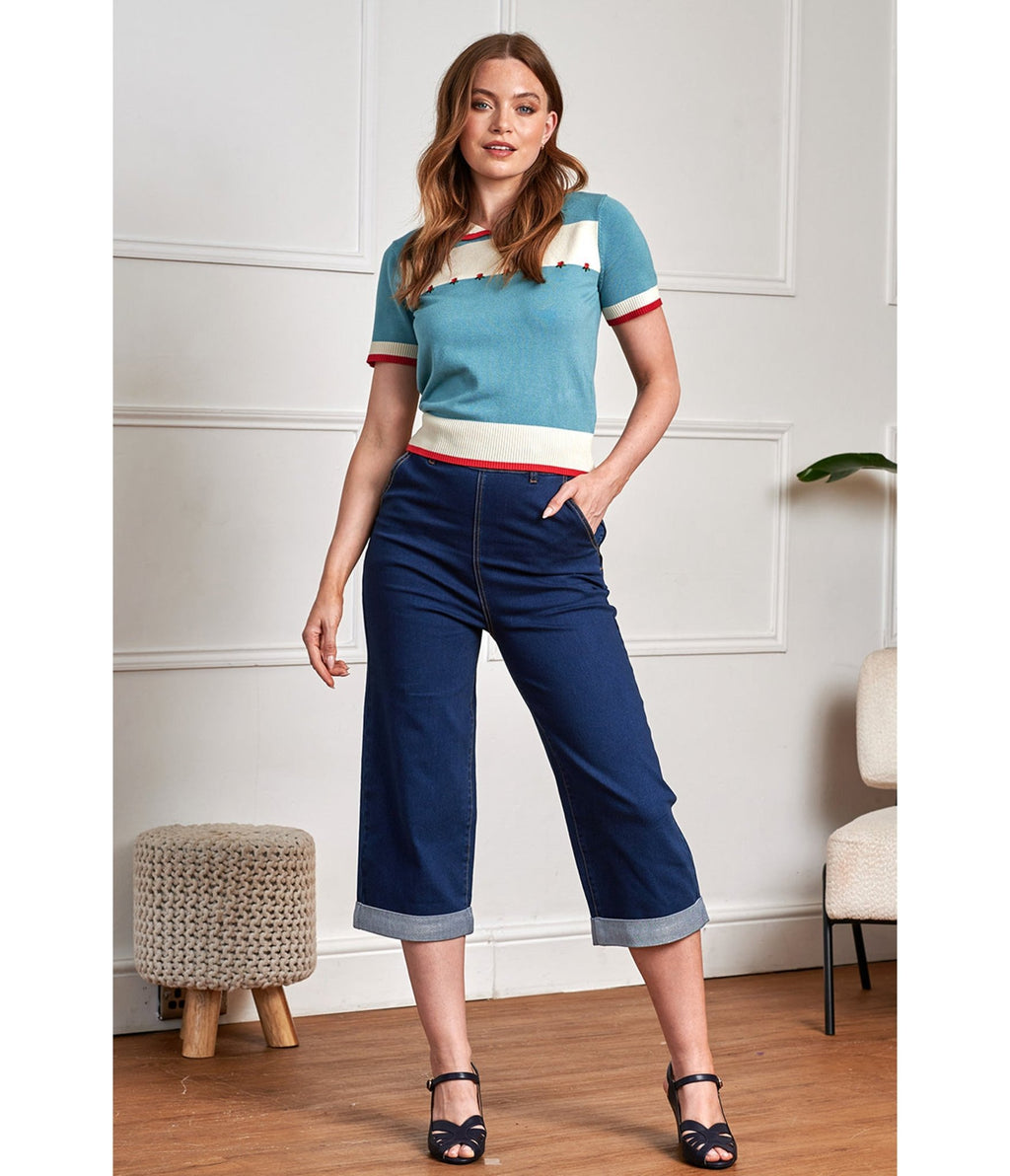 Banned Sky Blue Lily Rose Sweater - Unique Vintage - Womens, TOPS, SHIRTS