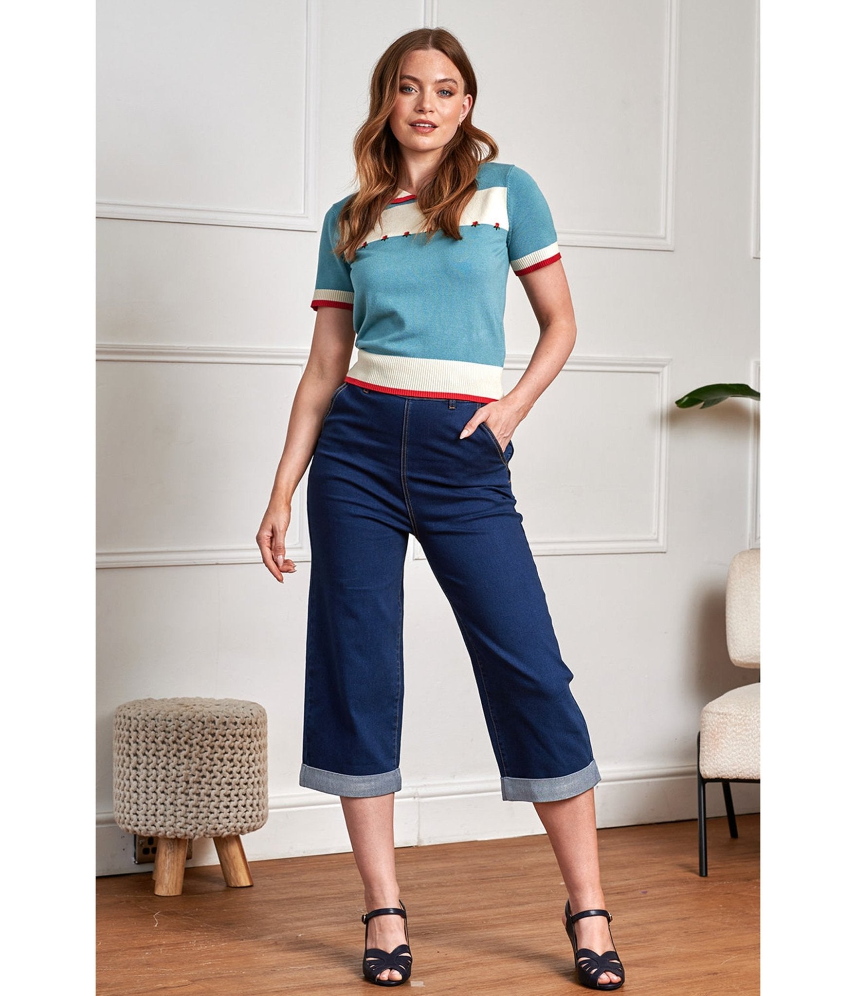 Banned Sky Blue Lily Rose Sweater - Unique Vintage - Womens, TOPS, SHIRTS