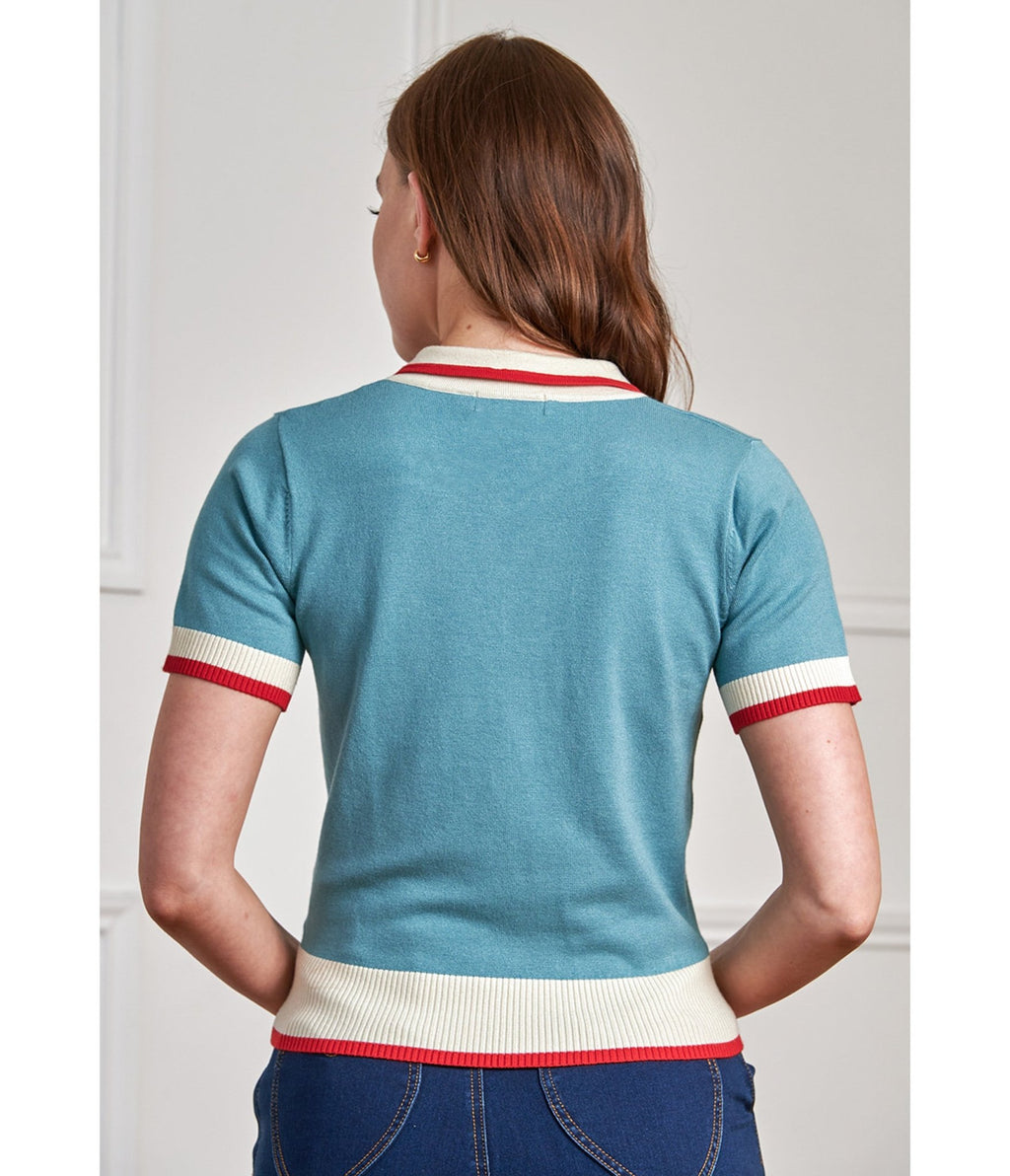 Banned Sky Blue Lily Rose Sweater - Unique Vintage - Womens, TOPS, SHIRTS