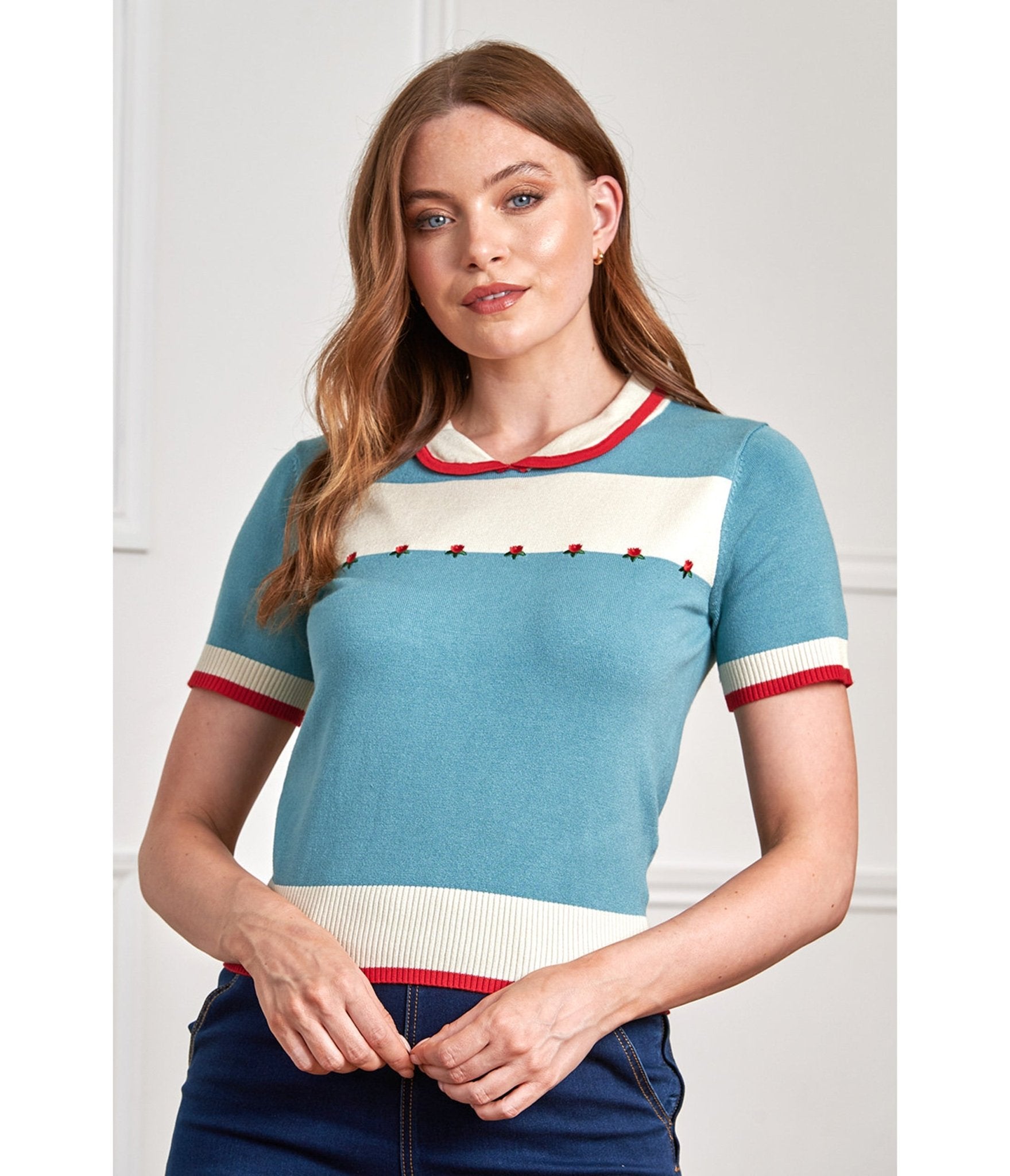 Banned Sky Blue Lily Rose Sweater - Unique Vintage - Womens, TOPS, SHIRTS