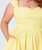 Banned Yellow Plus Size Gingham Swing Dress - Unique Vintage - Womens, DRESSES, SWING