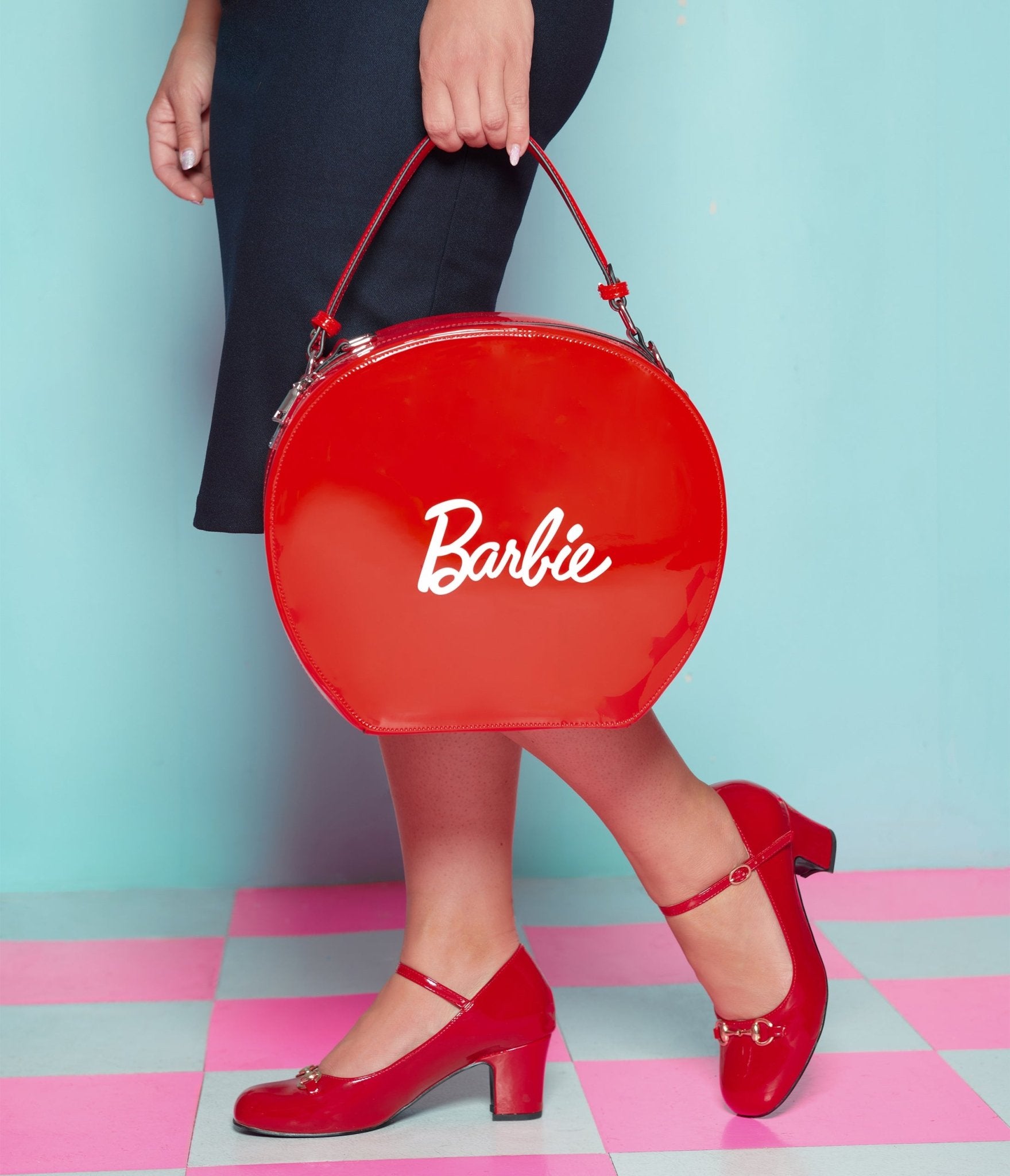 Barbie x Unique Vintage 1950s Red Leatherette Commuter Set Circle Bag - Unique Vintage - Womens, ACCESSORIES, HANDBAGS