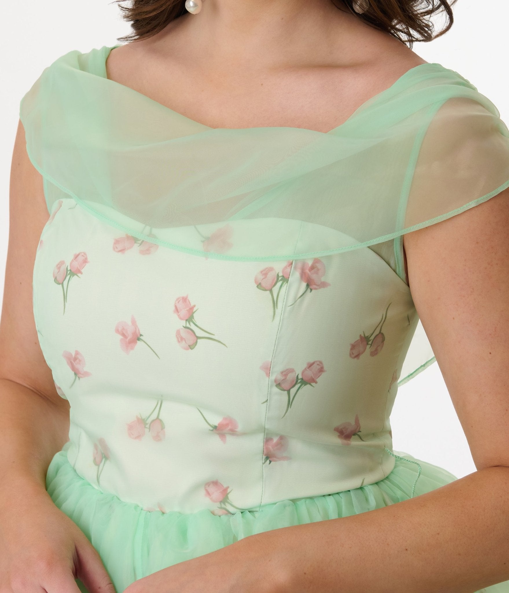 Barbie x Unique Vintage 1960s Green Chiffon & Rose Modern Art Swing Dress - Unique Vintage - Womens, DRESSES, SWING