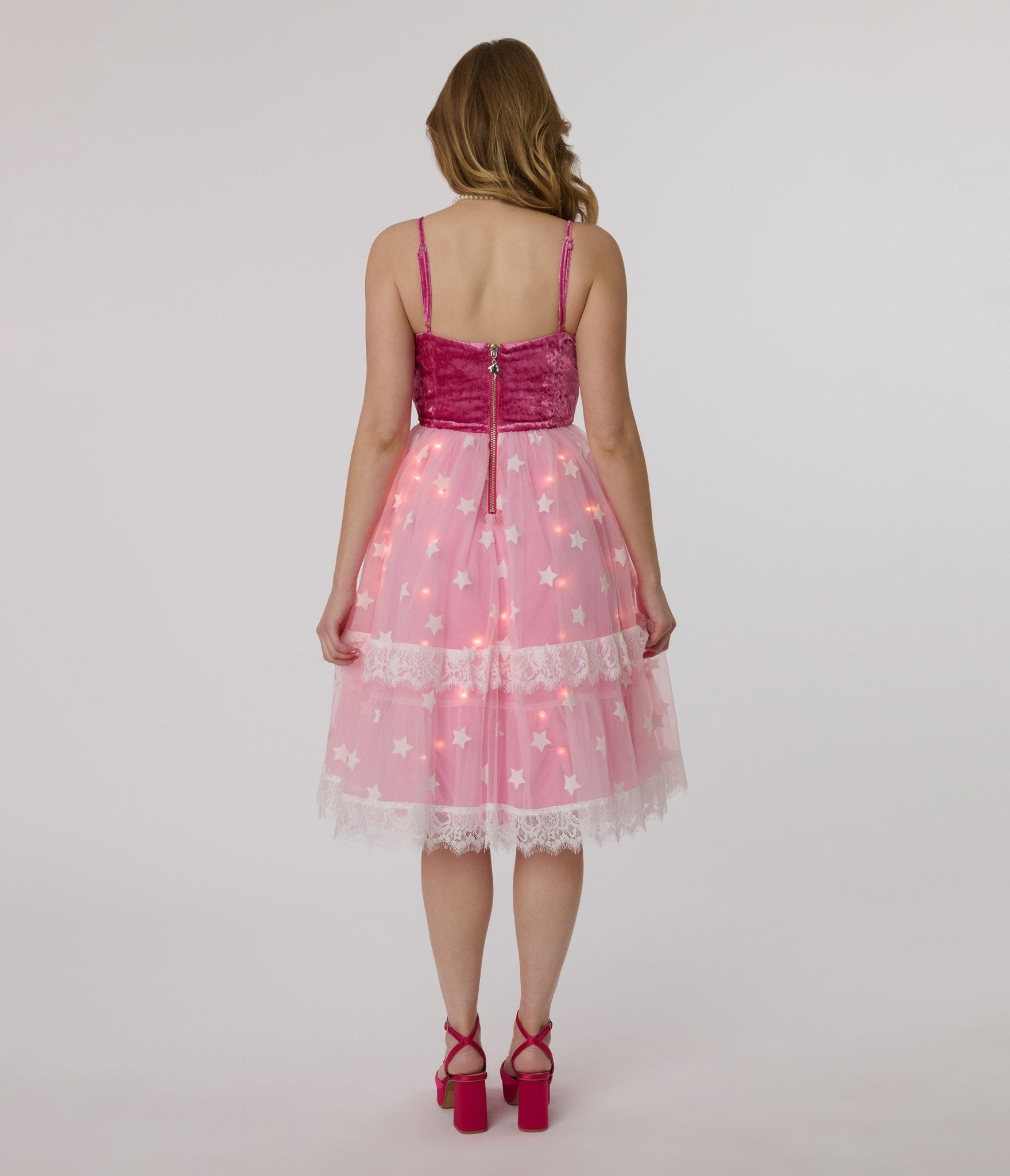 Barbie x Unique Vintage 1980s Pink Light Up Dream Glow Swing Dress - Unique Vintage - Womens, DRESSES, SWING
