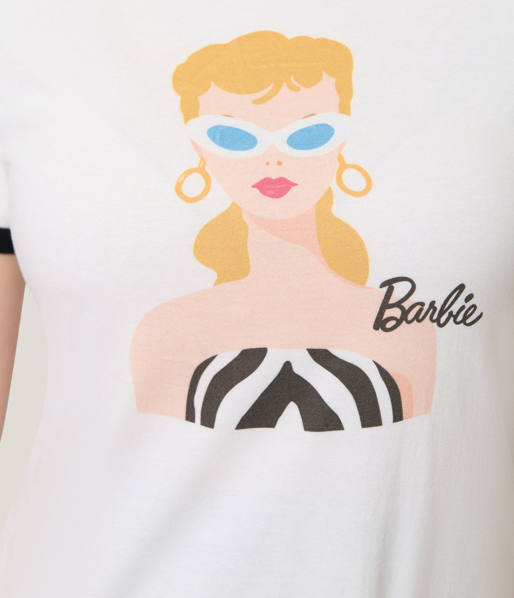 Barbie™ x Unique Vintage Barbie Icon Graphic Ringer Tee - Unique Vintage - Womens, TOPS, KNIT TOPS