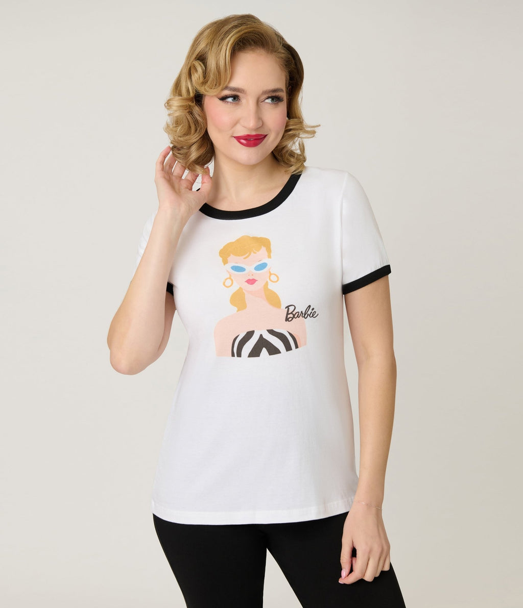Barbie™ x Unique Vintage Barbie Icon Graphic Ringer Tee - Unique Vintage - Womens, TOPS, KNIT TOPS