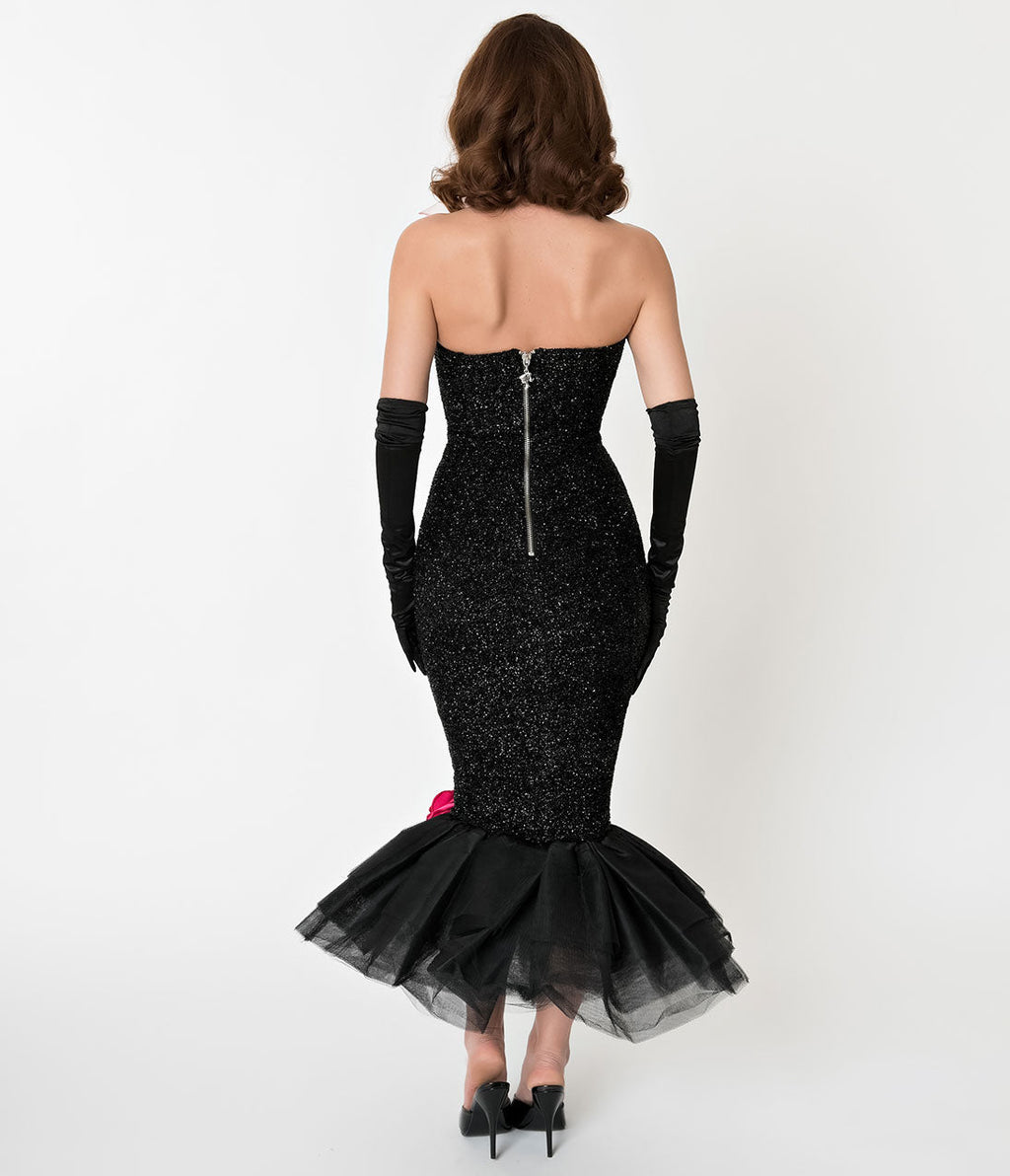 Barbie x Unique Vintage Black Solo In The Spotlight Strapless Wiggle Dress - Unique Vintage - Womens, DRESSES, PROM AND SPECIAL OCCASION