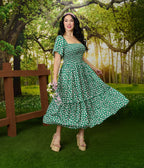 Barbie™ x Unique Vintage Green Ditzy Daisy Smocked Midi Dress - Unique Vintage - Womens, DRESSES, MIDI
