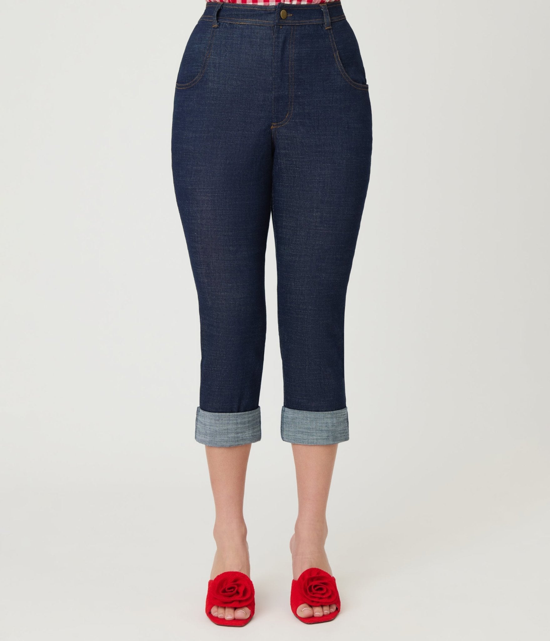 Barbie™ x Unique Vintage Indigo Heart Pocket Logo Denim Capris - Unique Vintage - Womens, BOTTOMS, CAPRI