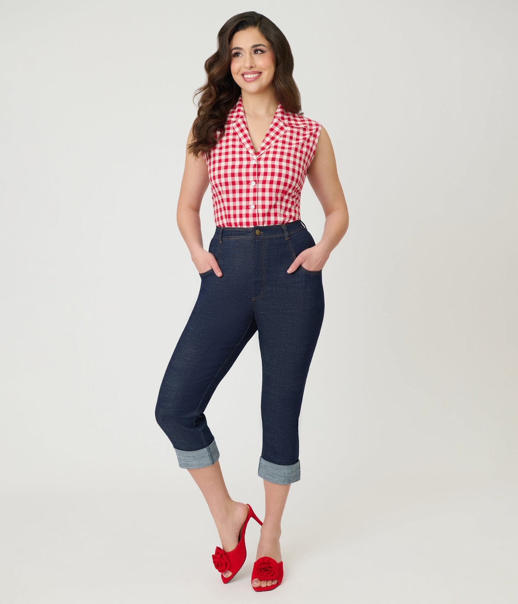 Barbie™ x Unique Vintage Indigo Heart Pocket Logo Denim Capris - Unique Vintage - Womens, BOTTOMS, CAPRI