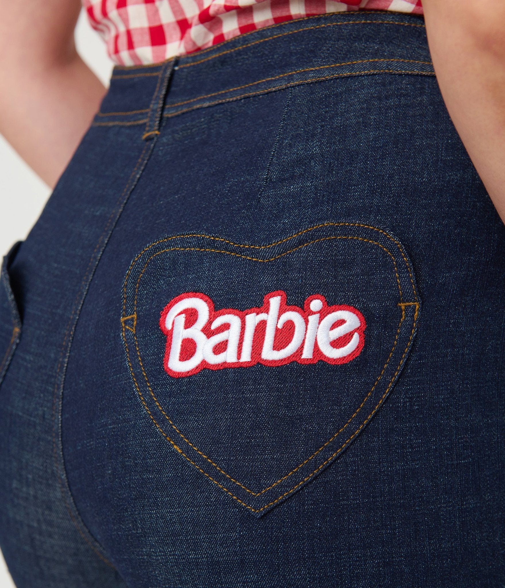 Barbie™ x Unique Vintage Indigo Heart Pocket Logo Denim Capris - Unique Vintage - Womens, BOTTOMS, CAPRI