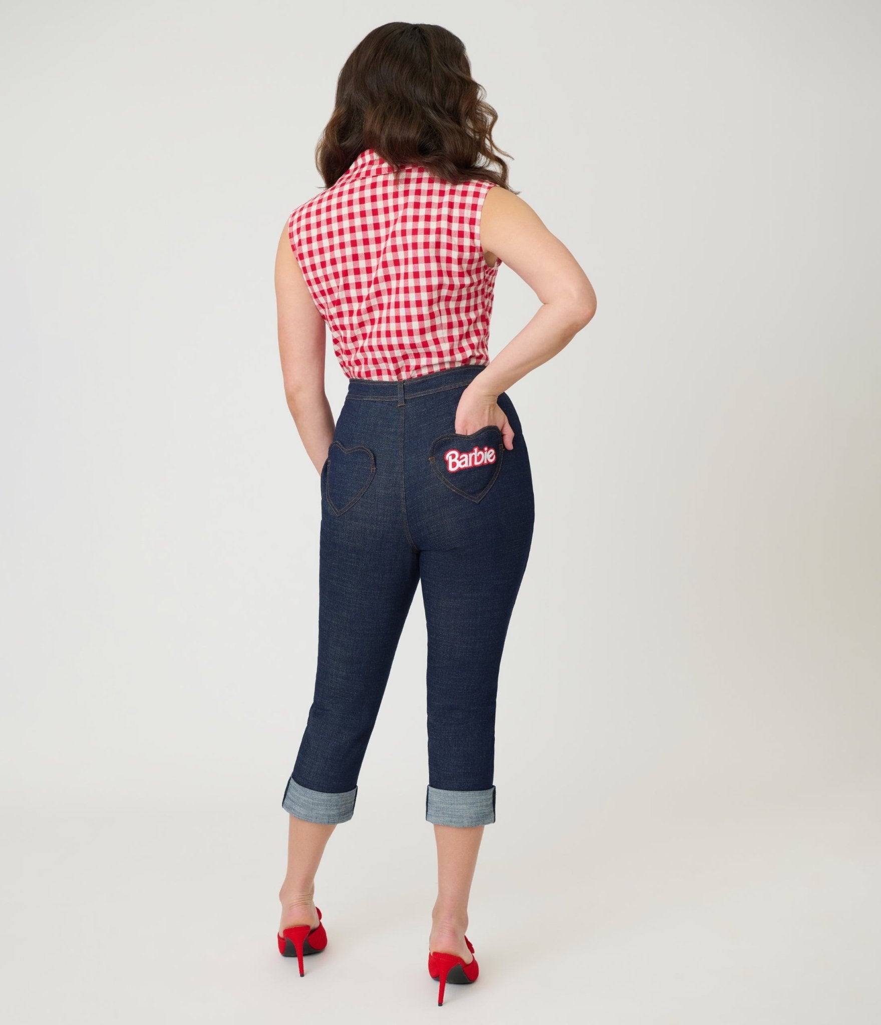 Barbie™ x Unique Vintage Indigo Heart Pocket Logo Denim Capris - Unique Vintage - Womens, BOTTOMS, CAPRI