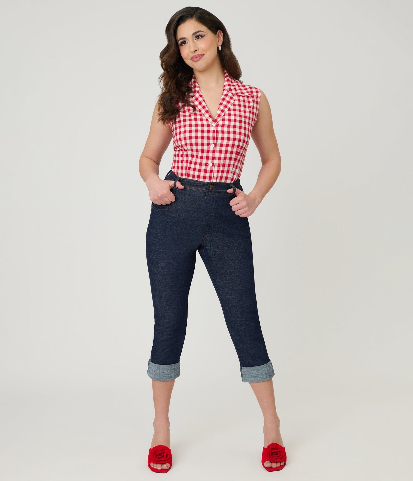 Barbie™ x Unique Vintage Indigo Heart Pocket Logo Denim Capris - Unique Vintage - Womens, BOTTOMS, CAPRI