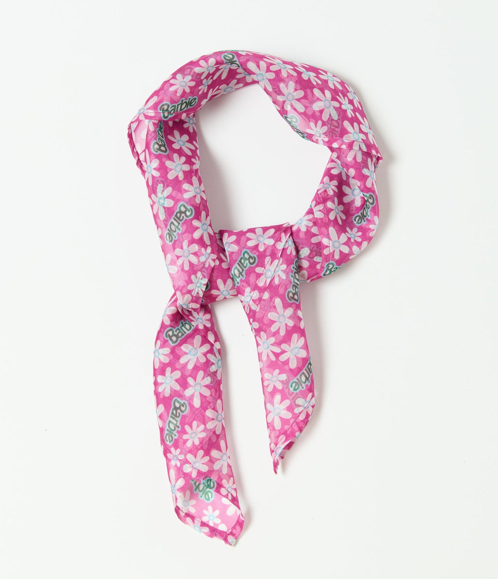 Barbie™ x Unique Vintage Pink Ditzy Daisy Hair Scarf - Unique Vintage - Womens, ACCESSORIES, HAIR