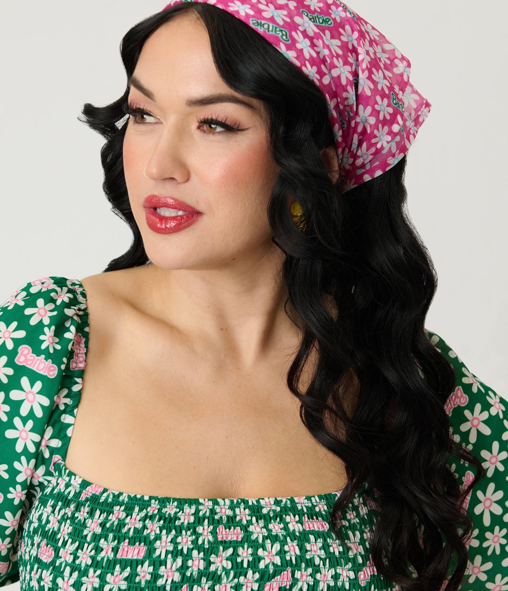 Barbie™ x Unique Vintage Pink Ditzy Daisy Hair Scarf