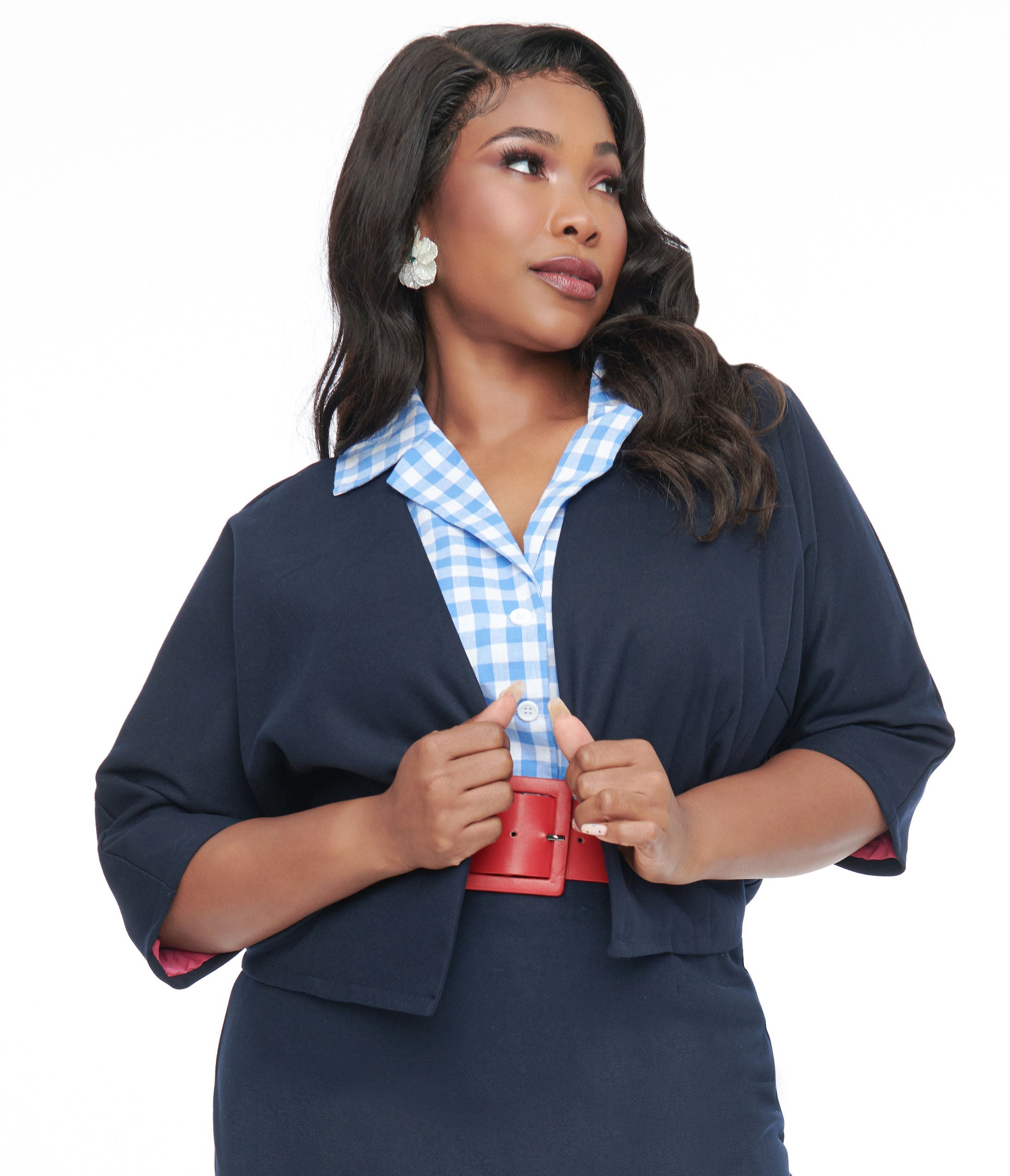 Barbie x Unique Vintage Plus Size 1950s Navy Barbie Commuter Set Box Coat - Unique Vintage - Womens, TOPS, OUTERWEAR