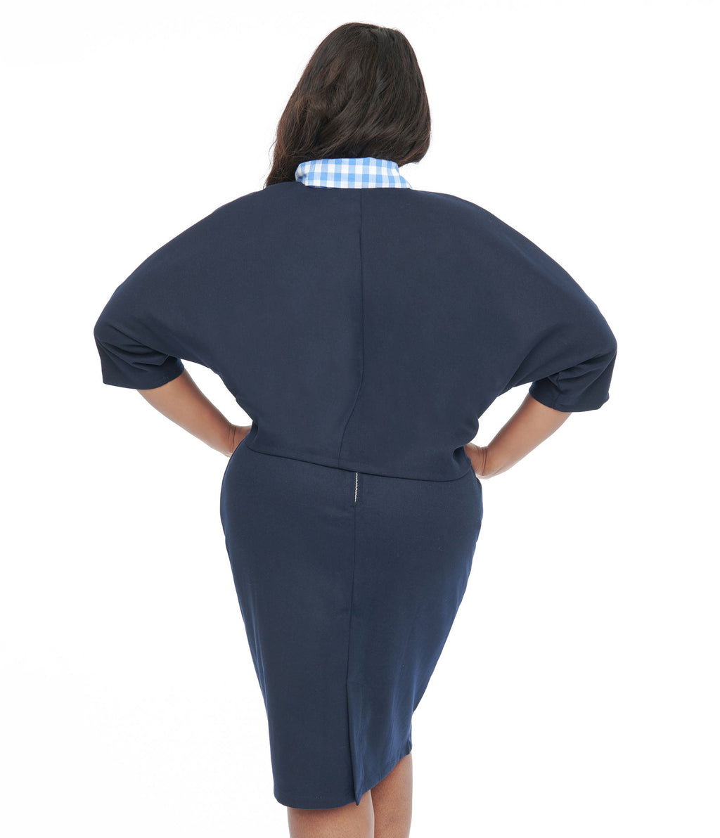 Barbie x Unique Vintage Plus Size 1950s Navy Barbie Commuter Set Box Coat - Unique Vintage - Womens, TOPS, OUTERWEAR