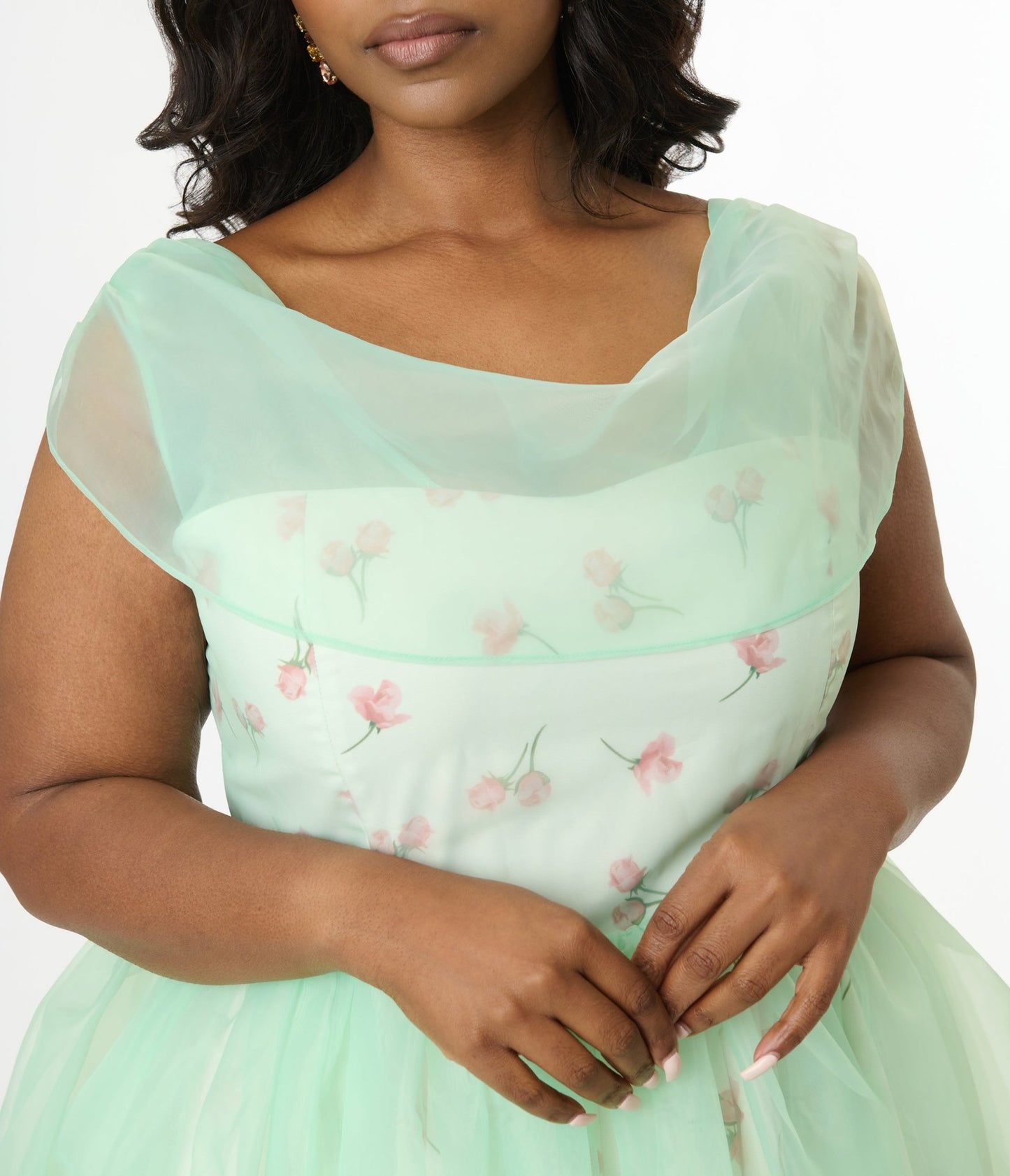 Barbie x Unique Vintage Plus Size 1960s Green Chiffon & Rose Modern Art Swing Dress - Unique Vintage - Womens, DRESSES, SWING