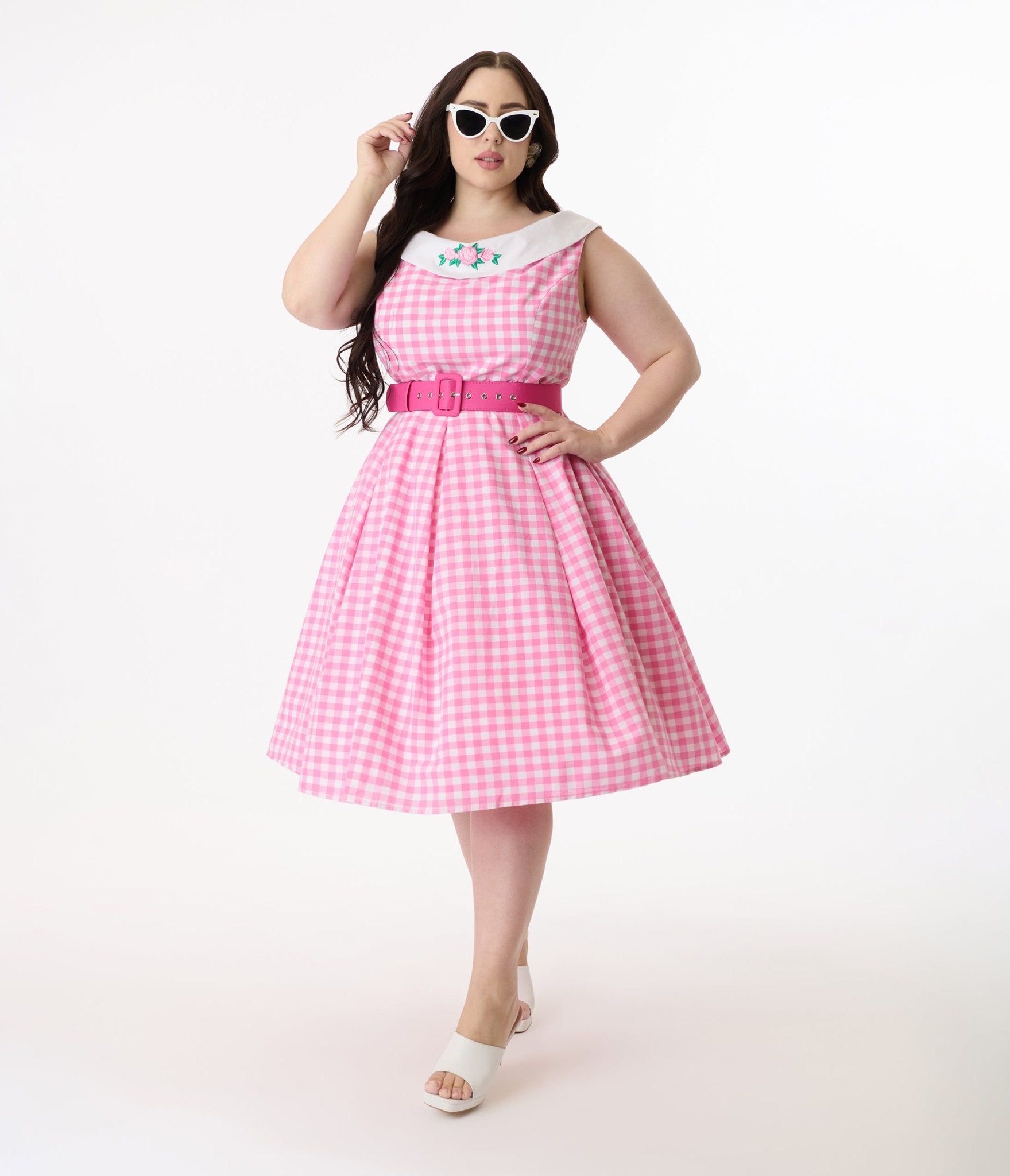 Barbie x Unique Vintage Plus Size 1960s Pink Gingham Cotton Dancing Doll Swing Dress - Unique Vintage - Women, DRESSES, SWING