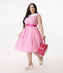 Barbie x Unique Vintage Plus Size 1960s Pink Gingham Cotton Dancing Doll Swing Dress