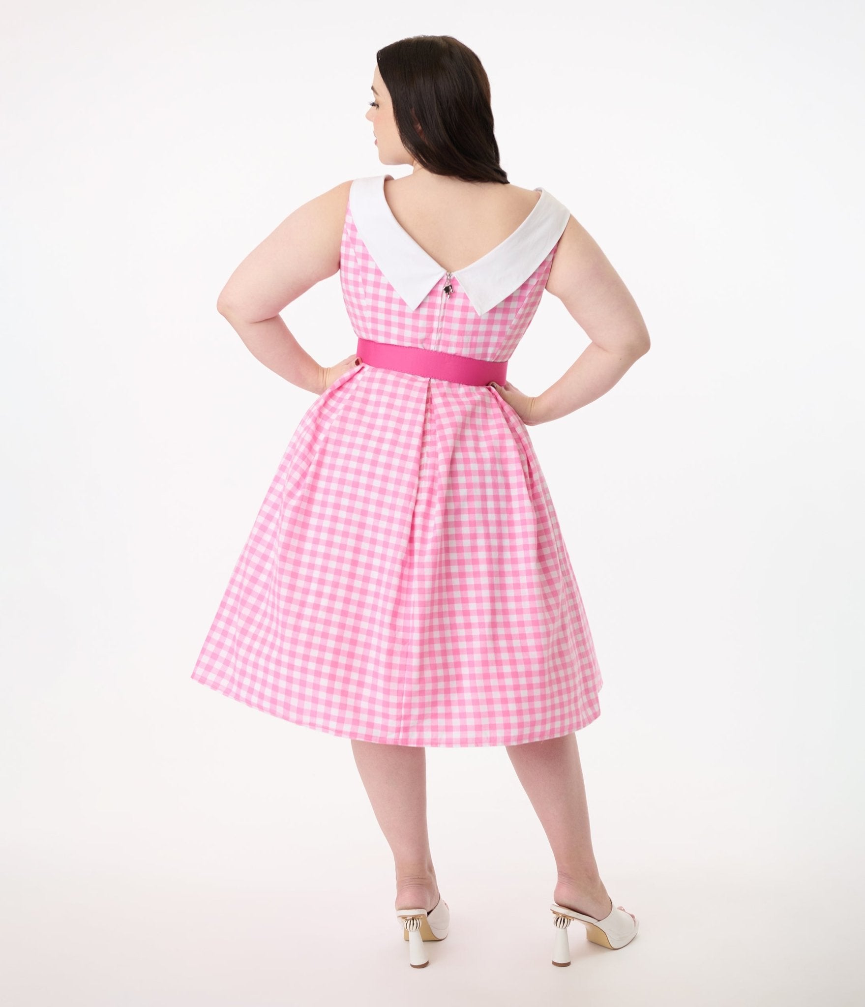 Barbie x Unique Vintage Plus Size 1960s Pink Gingham Cotton Dancing Doll Swing Dress - Unique Vintage - Women, DRESSES, SWING