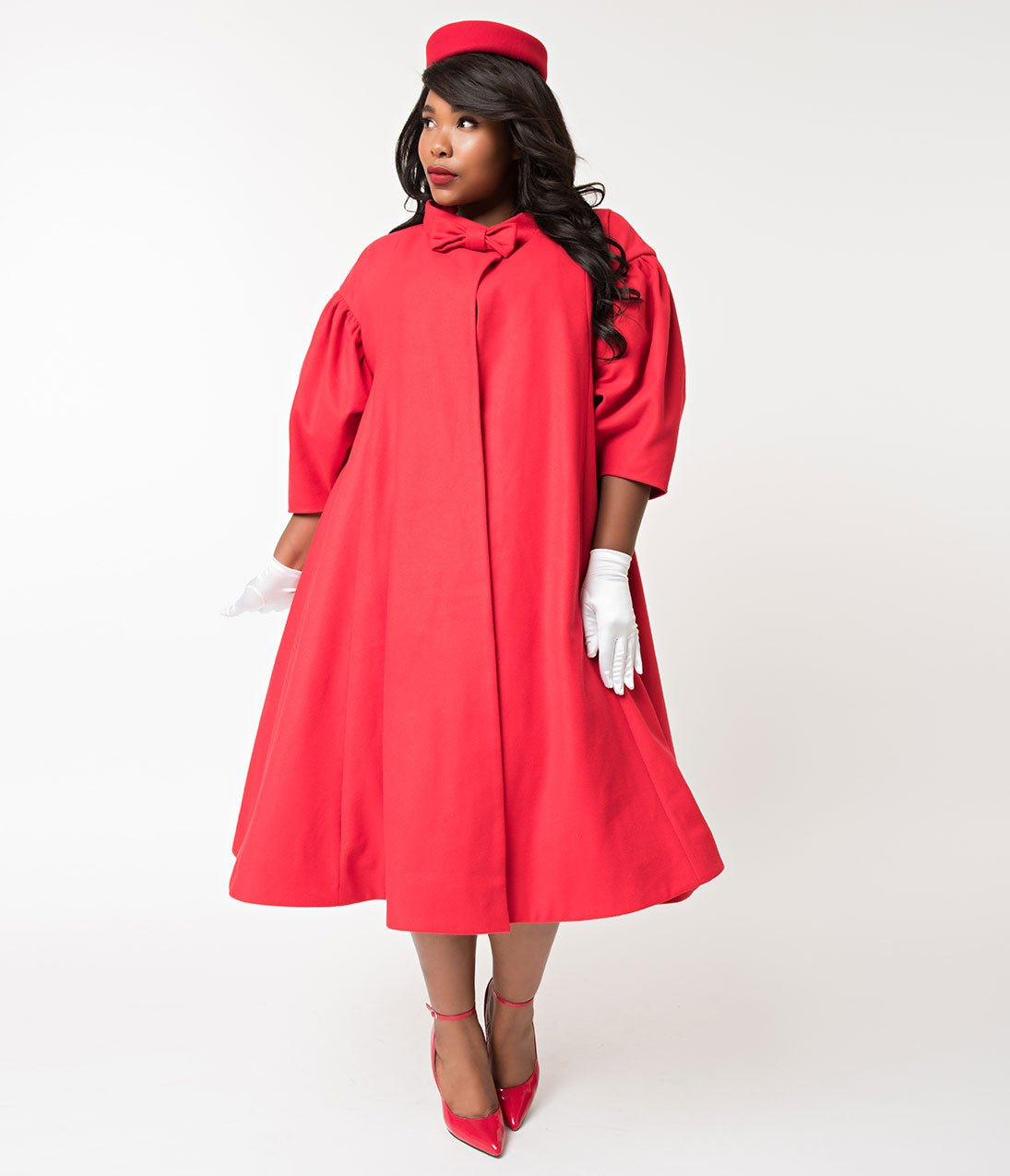 Barbie x Unique Vintage Plus Size 1960s Style Red Flare Swing Coat - Unique Vintage - Womens, TOPS, OUTERWEAR
