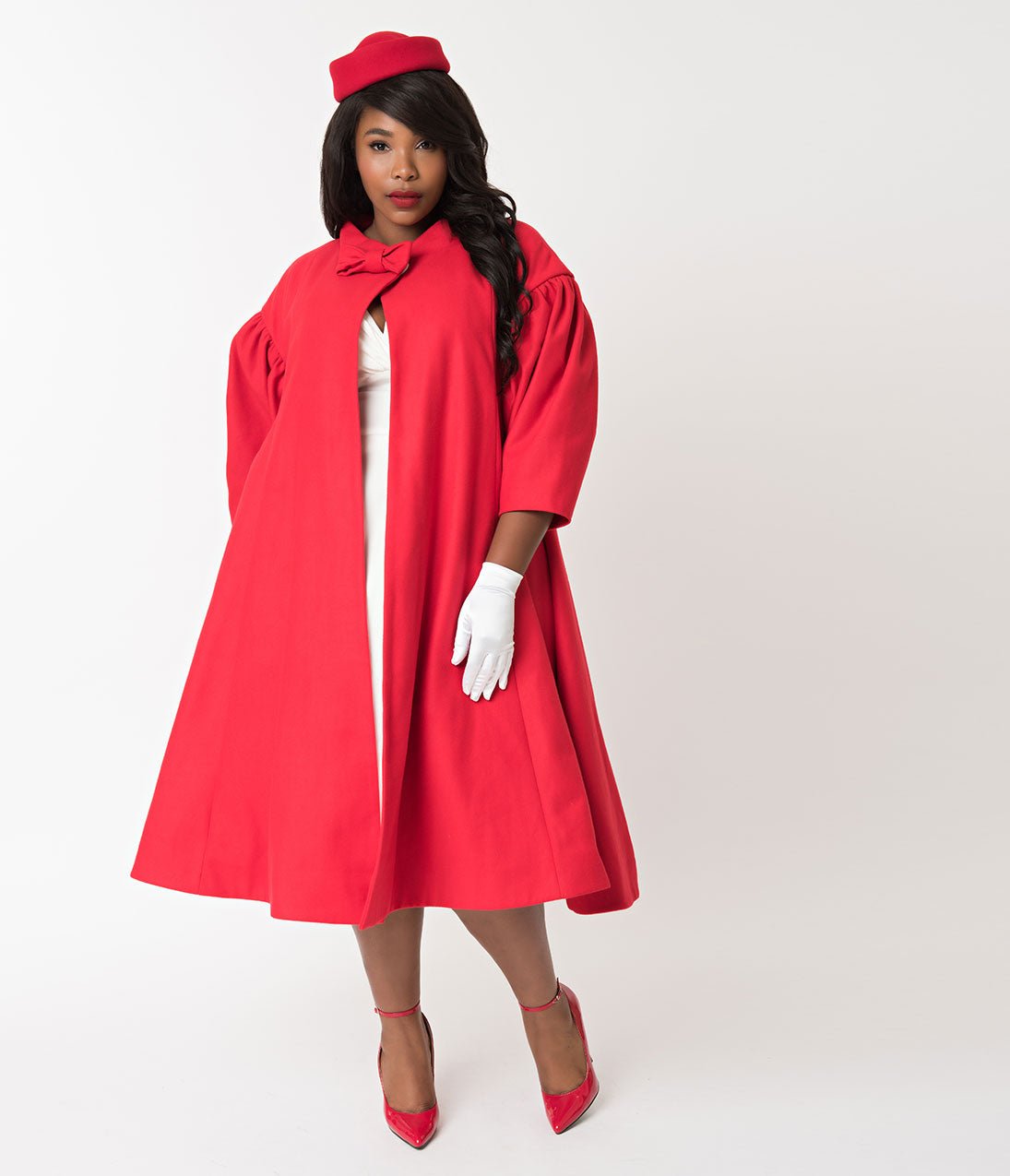 Barbie x Unique Vintage Plus Size 1960s Style Red Flare Swing Coat - Unique Vintage - Womens, TOPS, OUTERWEAR