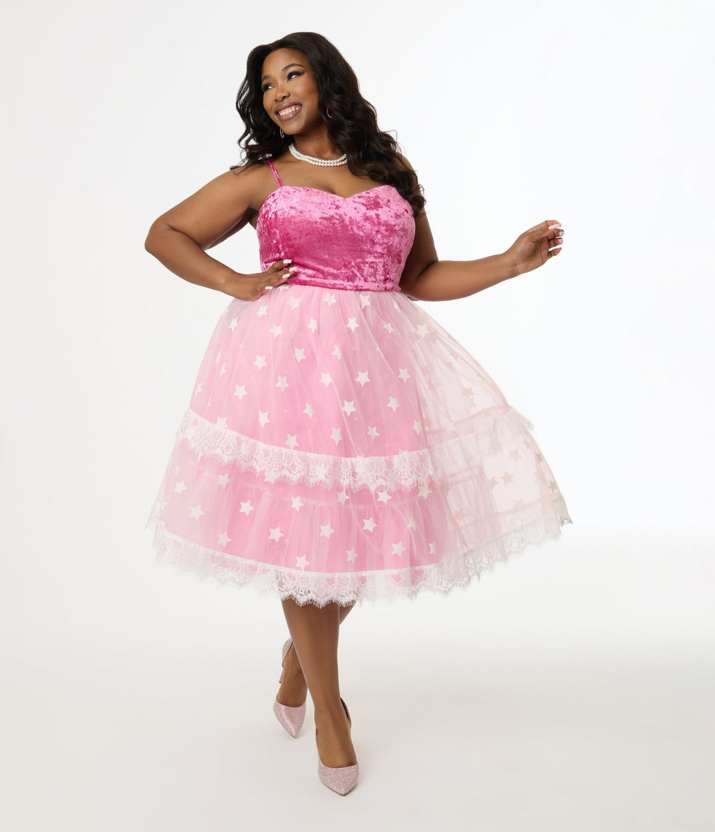 Barbie x Unique Vintage Plus Size 1980s Pink Light Up Dream Glow Swing Dress - Unique Vintage - Womens, DRESSES, SWING