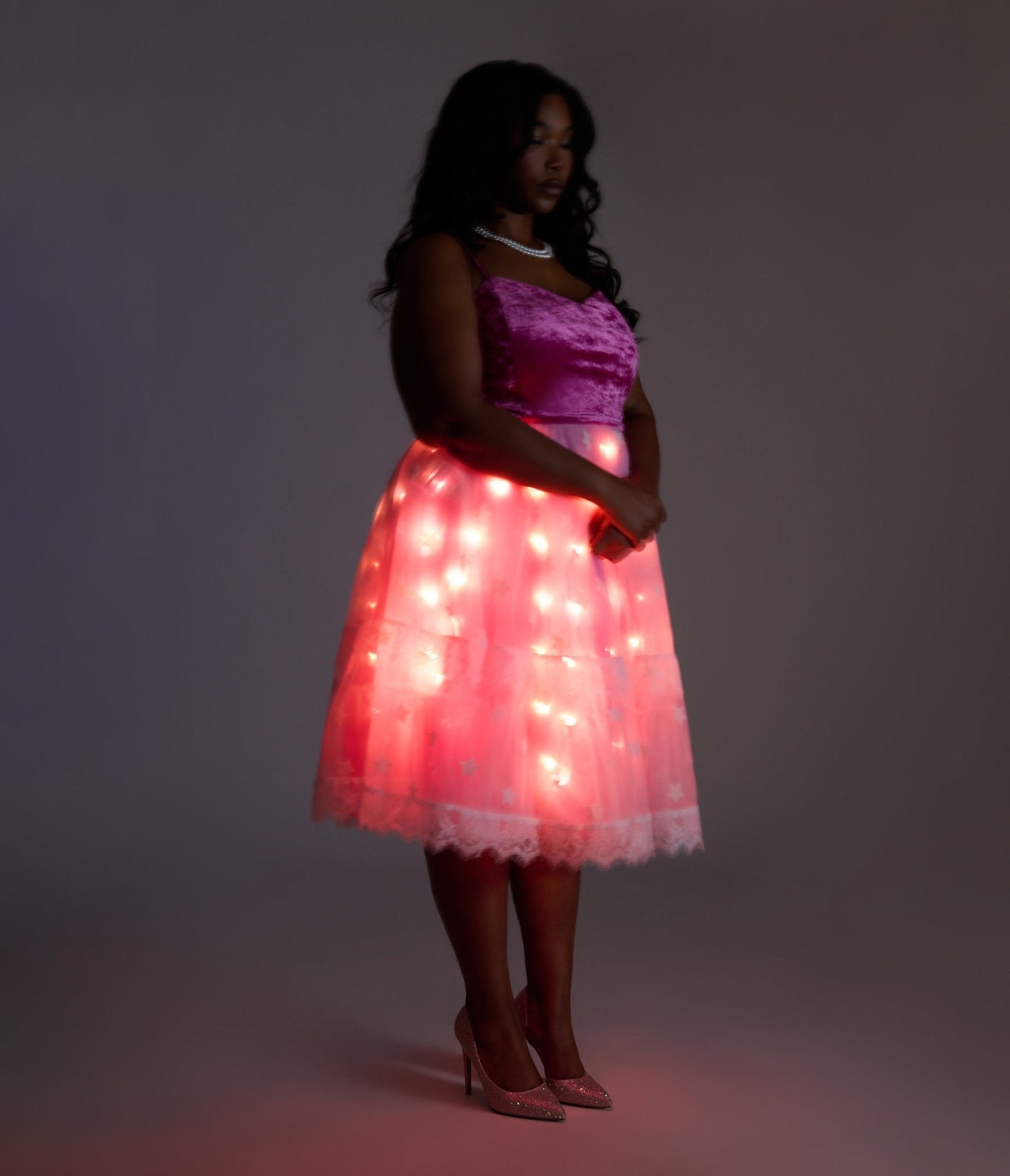 Barbie x Unique Vintage Plus Size 1980s Pink Light Up Dream Glow Swing Dress - Unique Vintage - Womens, DRESSES, SWING