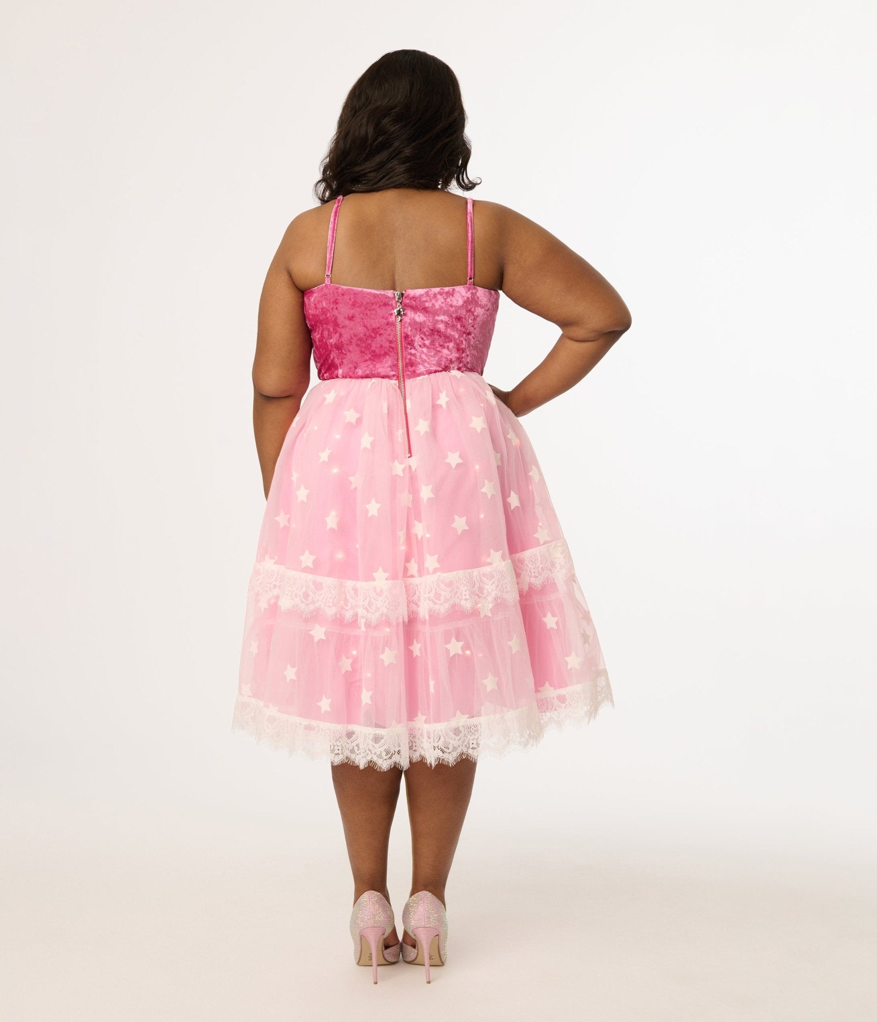 Barbie x Unique Vintage Plus Size 1980s Pink Light Up Dream Glow Swing Dress - Unique Vintage - Womens, DRESSES, SWING