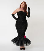 Barbie x Unique Vintage Plus Size Black Solo In The Spotlight Strapless Wiggle Dress - Unique Vintage - Womens, DRESSES, PROM AND SPECIAL OCCASION