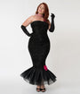 Barbie x Unique Vintage Plus Size Black Solo In The Spotlight Strapless Wiggle Dress