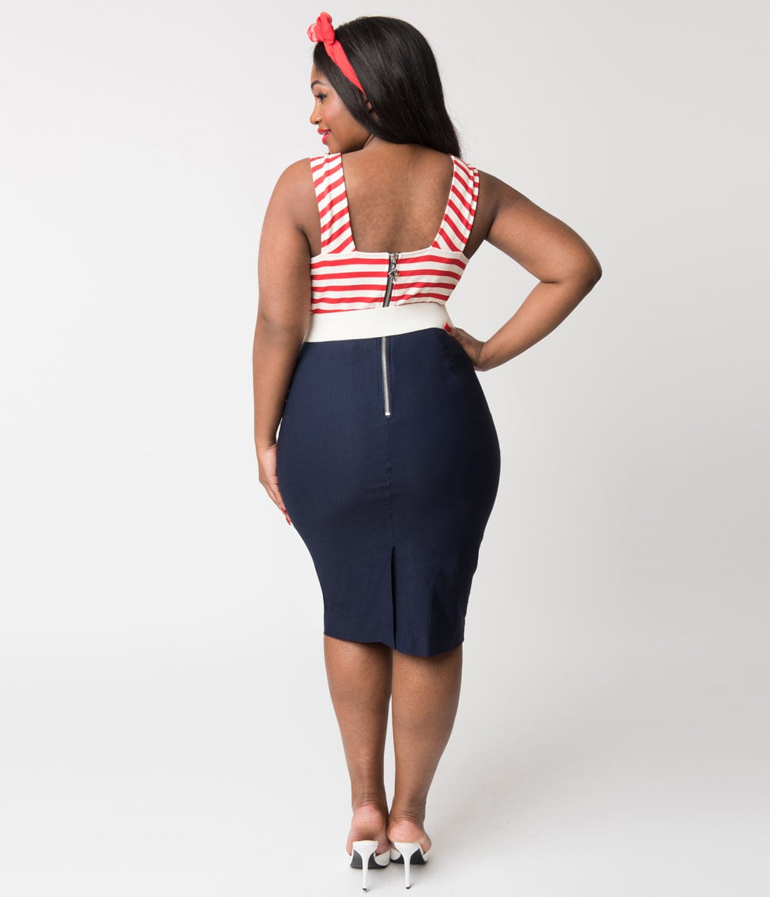 Barbie x Unique Vintage Plus Size Cruise Stripes Nautical Pencil Dress - Unique Vintage - Womens, DRESSES, WIGGLE