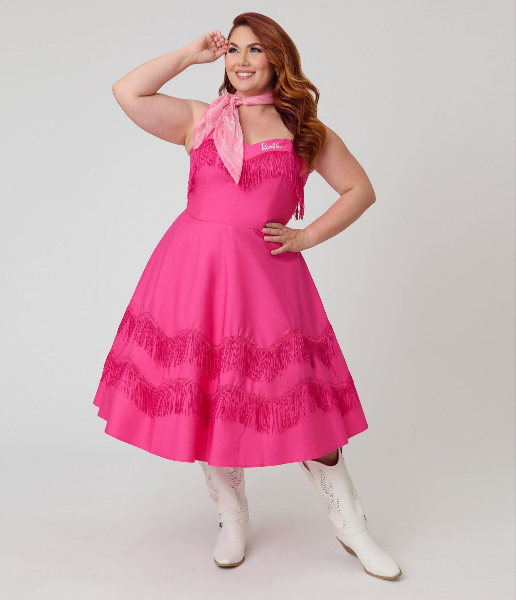 Barbie x Unique Vintage Plus Size Hot Pink Fringe Girlie Swing Dress