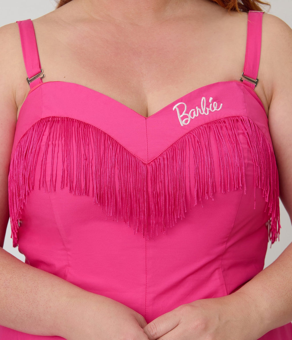 Barbie™ x Unique Vintage Plus Size Hot Pink Fringe Girlie Swing Dress - Unique Vintage - Womens, DRESSES, SWING