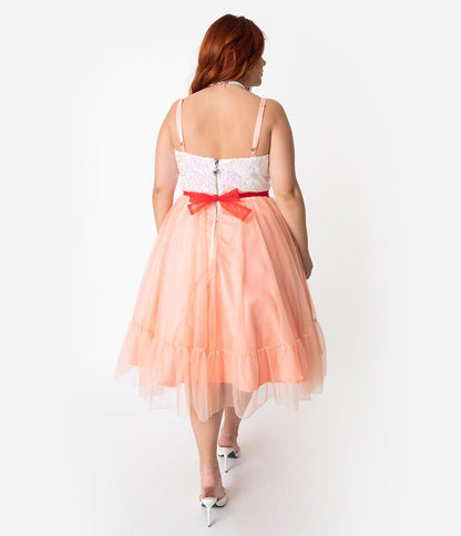 Barbie™ x Unique Vintage Plus Size Peaches N Cream Chiffon Dress - Unique Vintage - Womens, DRESSES, PROM & SPECIAL OCCASION