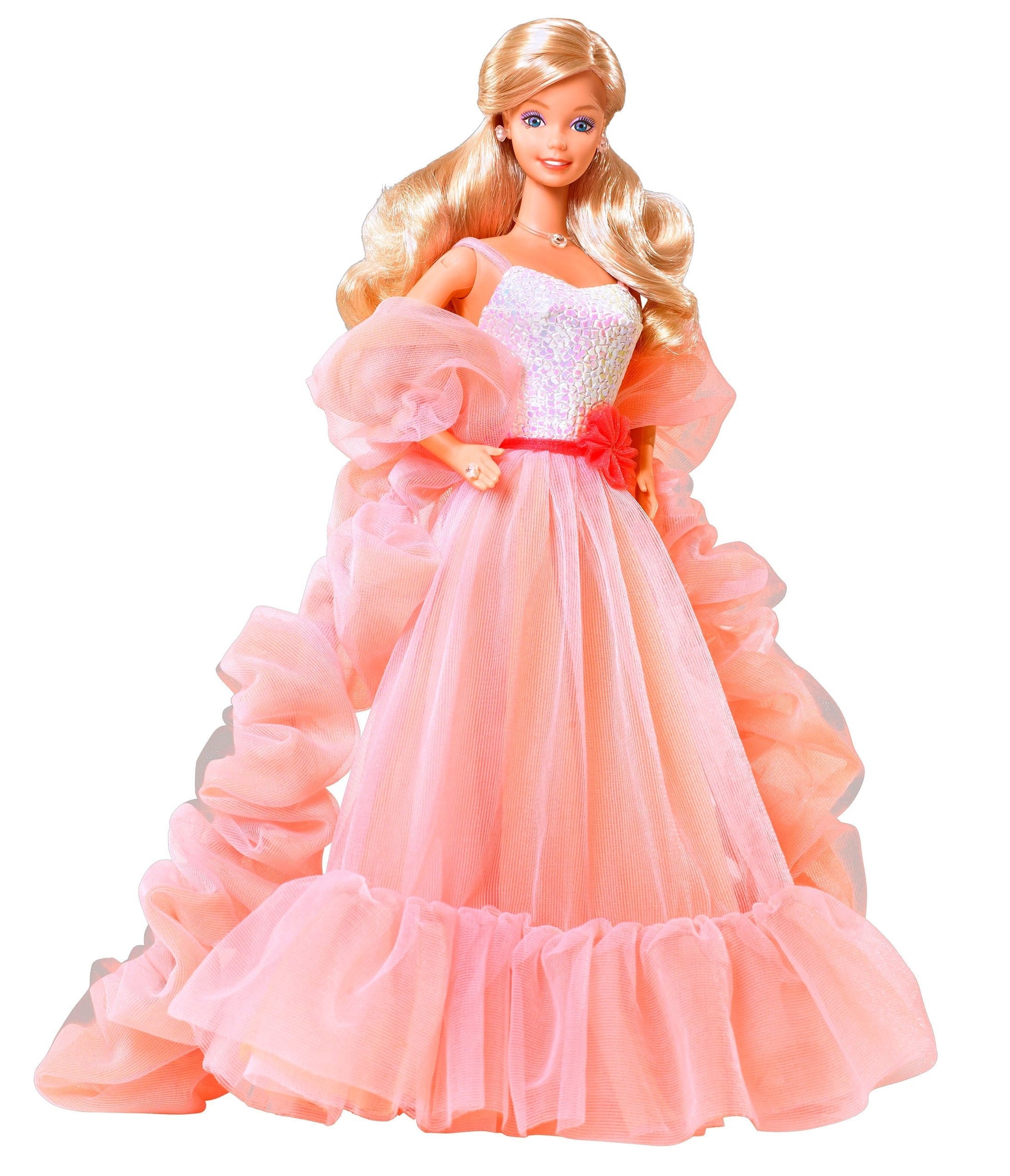 Barbie™ x Unique Vintage Plus Size Peaches N Cream Chiffon Dress - Unique Vintage - Womens, DRESSES, PROM & SPECIAL OCCASION