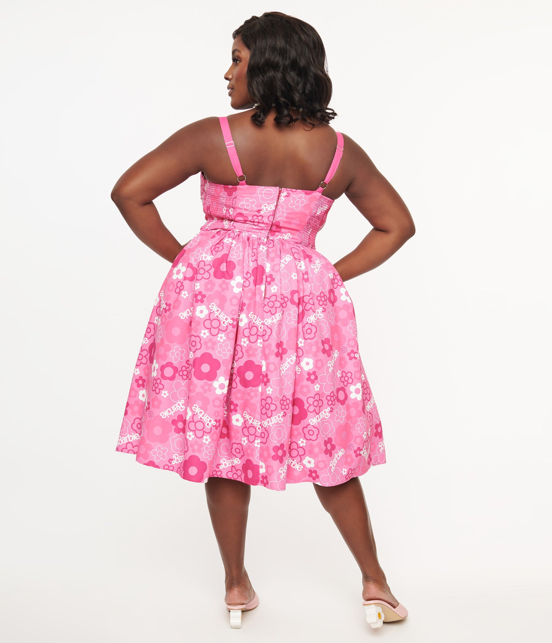 Barbie x Unique Vintage Plus Size Pink Barbie Print Swing Dress - Unique Vintage - Womens, DRESSES, SWING