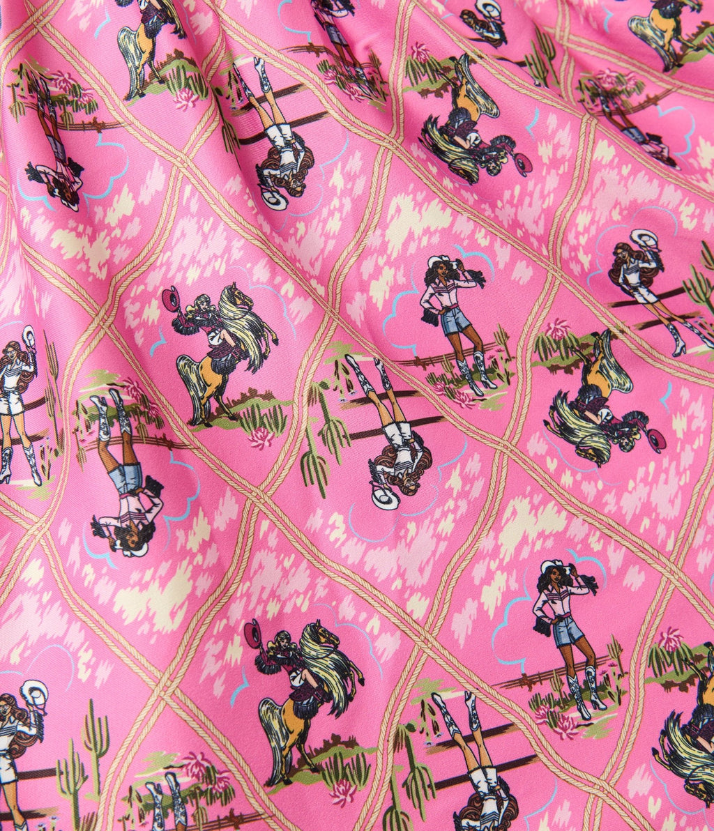 Barbie™ x Unique Vintage Plus Size Pink Rodeo Print Sleeveless Swing Dress - Unique Vintage - Womens, DRESSES, SWING