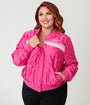 Barbie™ x Unique Vintage Plus Size Pink Satin Quilted Varsity Jacket