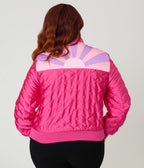 Barbie™ x Unique Vintage Plus Size Pink Satin Quilted Varsity Jacket - Unique Vintage - Womens, TOPS, OUTERWEAR