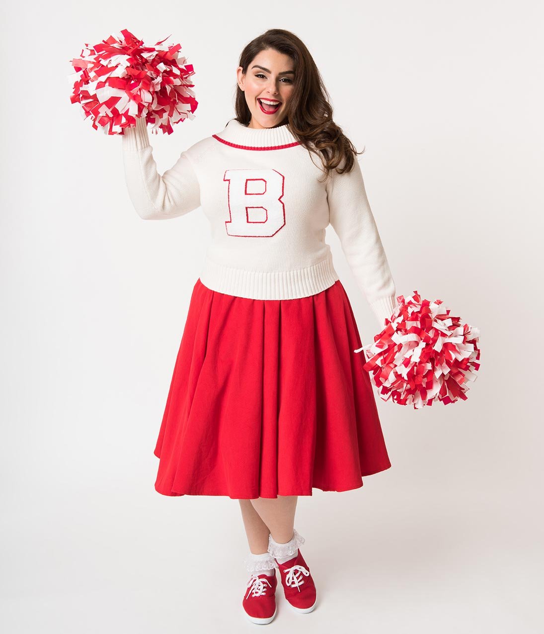 Barbie x Unique Vintage Plus Size Red Corduroy Cheerleader Swing Skirt