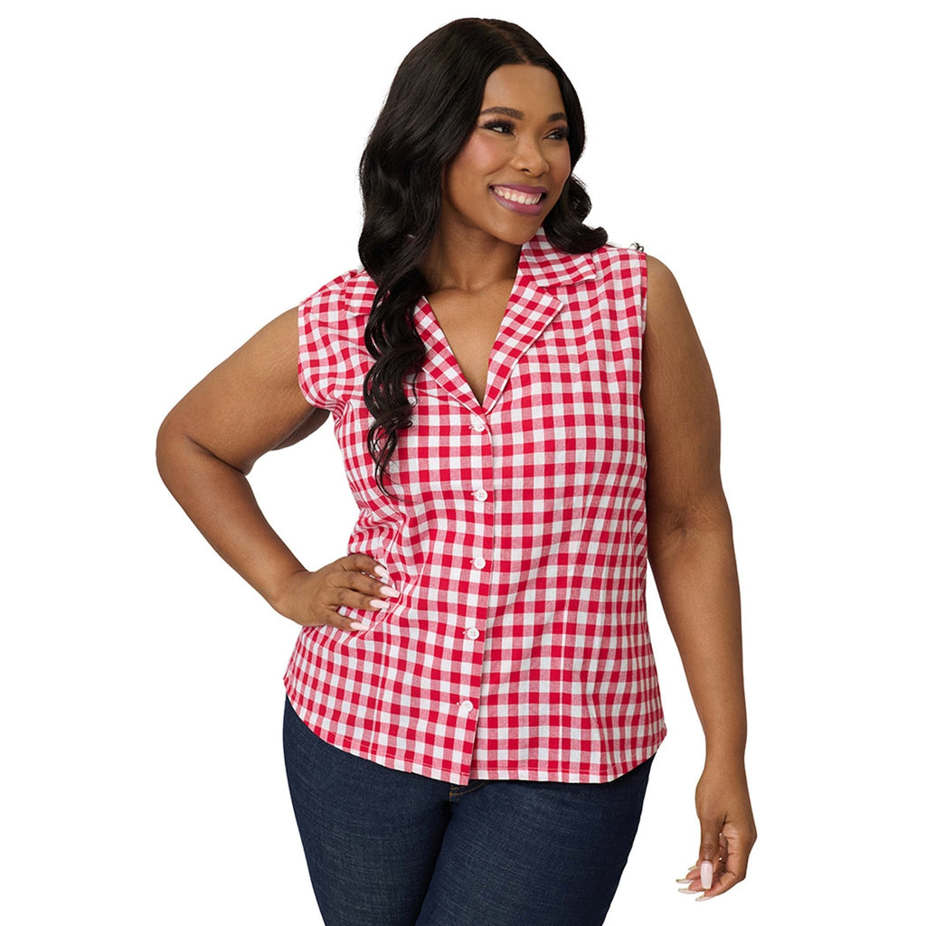 Barbie™ x Unique Vintage Plus Size Red Gingham Picnic Blouse - Unique Vintage - Womens, TOPS, WOVEN TOPS