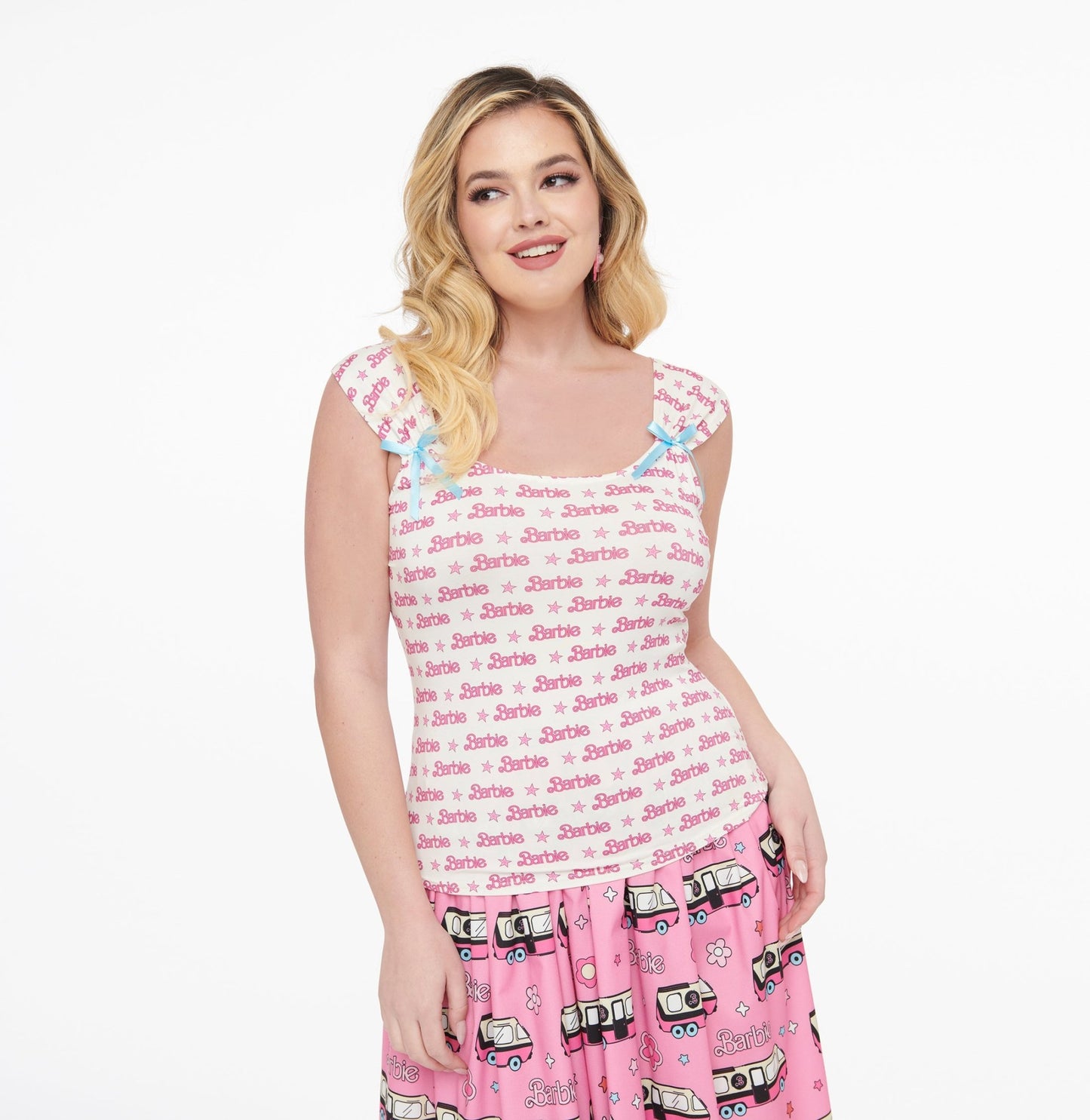 Barbie x Unique Vintage White & Pink Barbie Print Tank Top - Unique Vintage - Womens, TOPS, KNIT TOPS