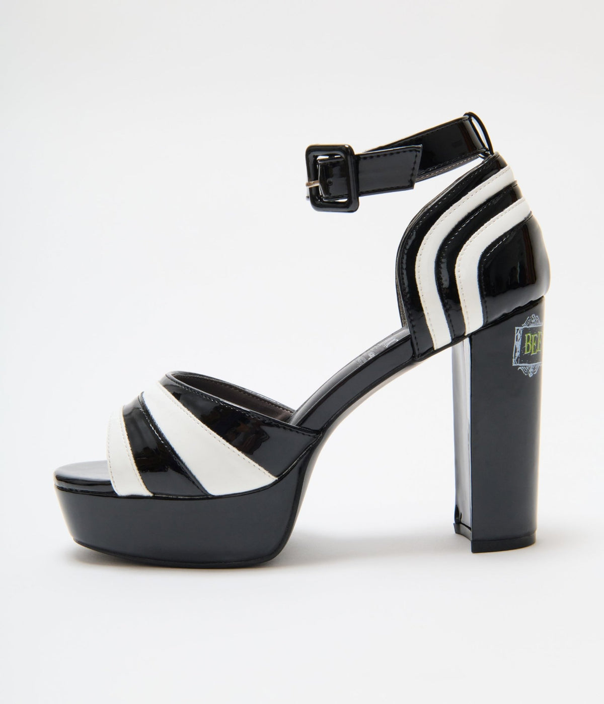 Beetlejuice x Unique Vintage Black & White Leatherette Peep Toe Pumps - Unique Vintage - Heels