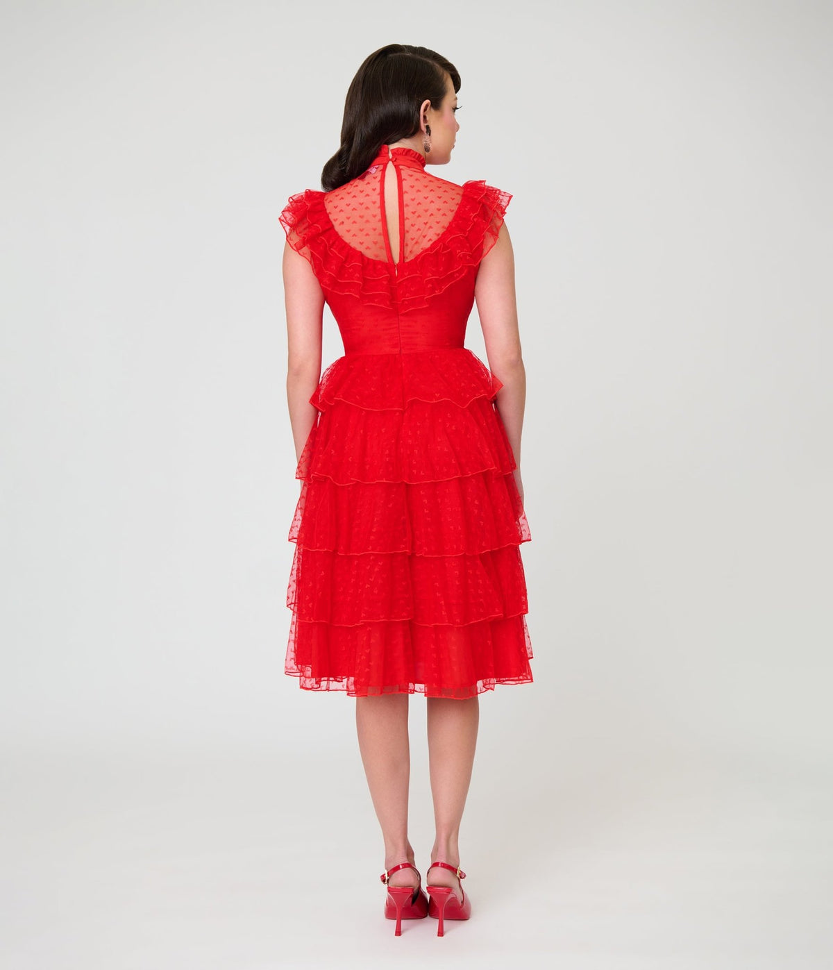 Beetlejuice x Unique Vintage Red Mesh Tiered Lydia Swing Dress - Unique Vintage - Swing Dresses