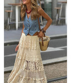 Beige Crochet Bohemian Maxi Skirt - Unique Vintage - Womens, BOTTOMS, SKIRTS